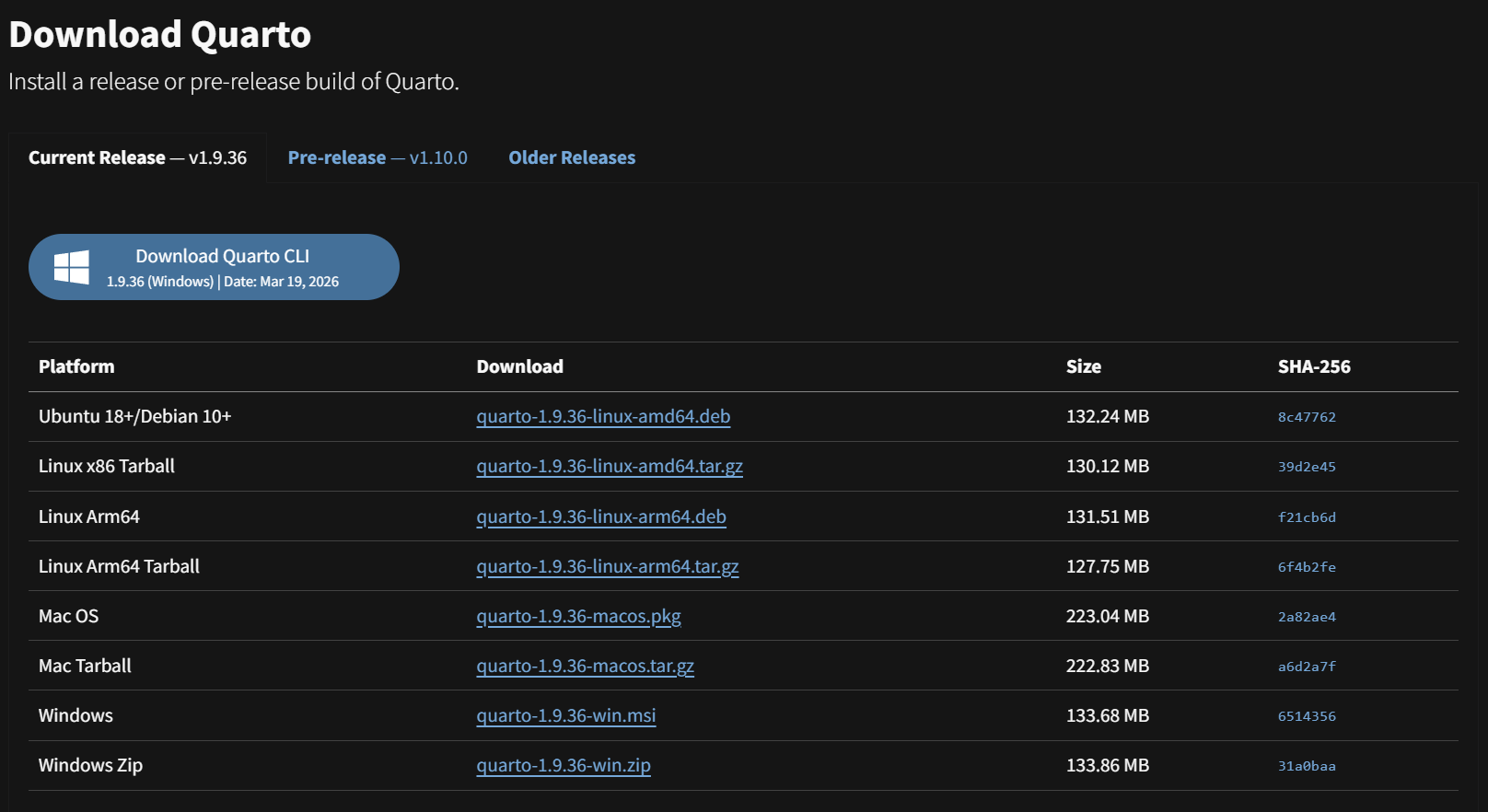 Quarto download page